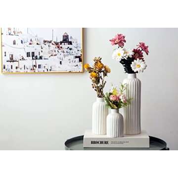 Vellarr Set of 3 White Ceramic Vase, Smooth Glaze Finish Flower Vases, Gift for Wedding Special Occasion Dried Floral Arrangements Home Office Spa Decor (3 Sizes in Gift Box) (Ivory Color)