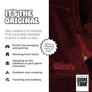 THE COMFY Original | Sherpa Lined Microfiber Fleece Wearable Blanket, Oversized Design with Hood and...