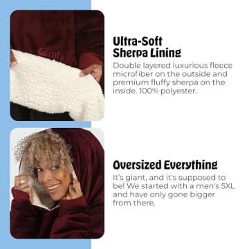 THE COMFY Original | Sherpa Lined Microfiber Fleece Wearable Blanket, Oversized Design with Hood and Pocket, From Shark Tank, for Women & Men, Warm and Cozy Gifts