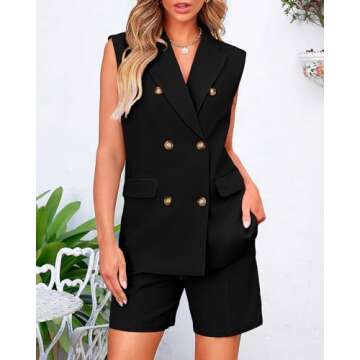 BTFBM Women's Casual Blazer Vest Shorts Matching Sets