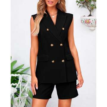 BTFBM Women's Casual Blazer Vest Shorts Matching Sets