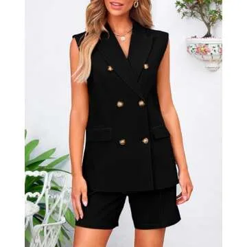 BTFBM Women's Casual Blazer Vest Shorts Matching Sets
