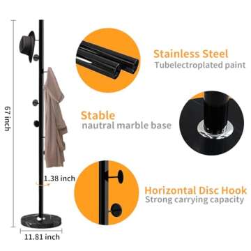 Sturdy Metal Coat Rack with Natural Marble Base – 8 Hook Design