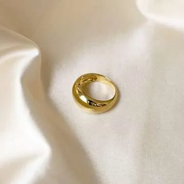 Me&Hz 18K Gold Plated Chunky Rings Dome Statement Rings for Women Men Thumb Wide Thick Band Minimalist Simple Gold Rings Size 5