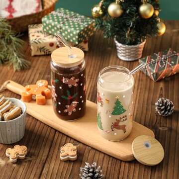 Festive Christmas Tumblers with Lid and Straw Set of 2