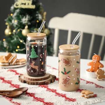 Festive Christmas Tumblers with Lid and Straw Set of 2