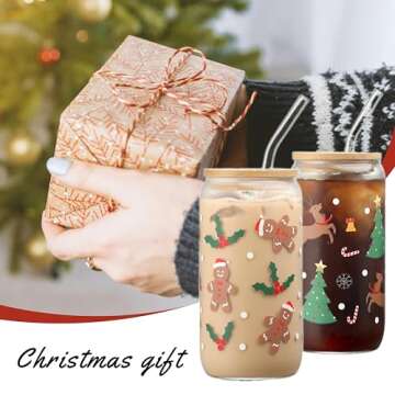 Festive Christmas Tumblers with Lid and Straw Set of 2