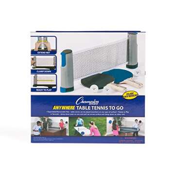 Champion Sports Anywhere Table Tennis: Ping Pong Paddles, Balls, and Portable Net & Post Set To Go, ...