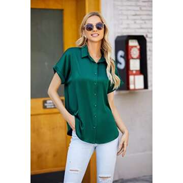 Chigant Chic Short Sleeve Satin Blouse for Women