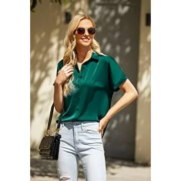 Chigant Chic Short Sleeve Satin Blouse for Women