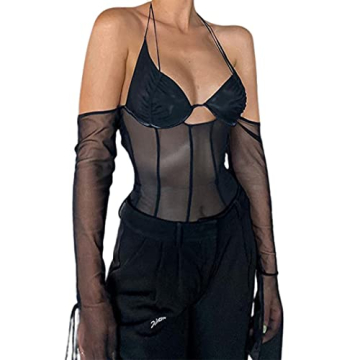 Chic Remidoo Women's Off The Shoulder Mesh Top - Black