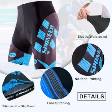 sponeed Bicycle Shorts for Men Cycling Bottoms Compression Pants Bikewear Padding Cycle Tights US L Blue