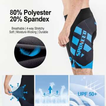sponeed Bicycle Shorts for Men Cycling Bottoms Compression Pants Bikewear Padding Cycle Tights US L Blue