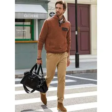 JMIERR Mens Quilted Sweatshirt Casual Long Sleeve Crewneck Half Button Fashion Pullovers Sweater Jackets with Pockets, US 38(S), Orange