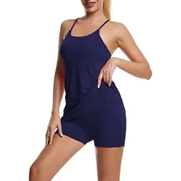 Women's Tennis Dress, Workout Golf Dress Built-in with Bra & Shorts Pocket Sleeveless Athletic Dresses Royal Blue