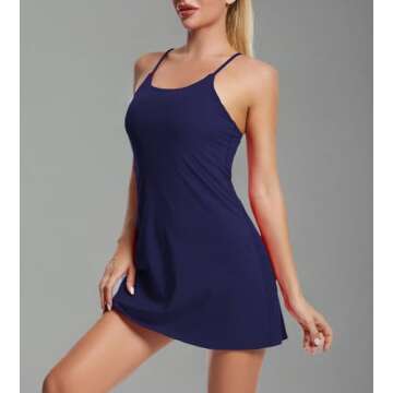 Women's Tennis Dress, Workout Golf Dress Built-in with Bra & Shorts Pocket Sleeveless Athletic Dresses Royal Blue