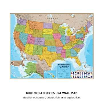 Waypoint Geographic Blue Ocean Series USA Wall Map, Laminated World Map Poster, Educational Wall Art...