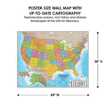 Waypoint Geographic Blue Ocean Series USA Wall Map, Laminated World Map Poster, Educational Wall Art For Home, Classroom, or Office, Unique Gifts, 48” x 38”