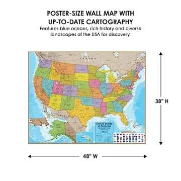 Laminated Blue Ocean Series USA Wall Map for Learning