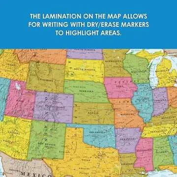 Laminated Blue Ocean Series USA Wall Map for Learning