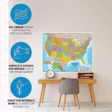 Laminated Blue Ocean Series USA Wall Map for Learning