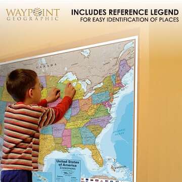 Waypoint Geographic Blue Ocean Series USA Wall Map, Laminated World Map Poster, Educational Wall Art For Home, Classroom, or Office, Unique Gifts, 48” x 38”