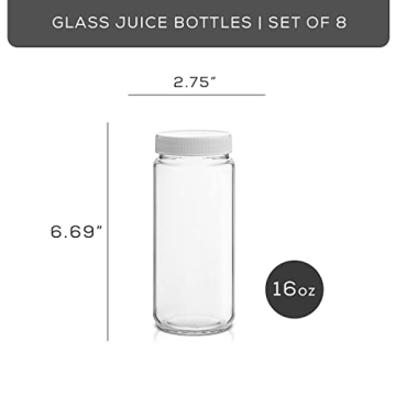 JoyJolt 16oz Glass Bottles Set for Juicing and More
