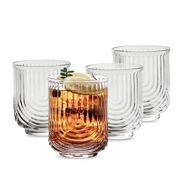 INSETLAN Vintage Glassware Arch Design Glass cups Set of 4, Fashioned Ripple Glassware Highball Glas...