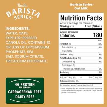 Pacific Foods Barista Series Original Oat Milk, Plant Based Milk, 32 oz Carton