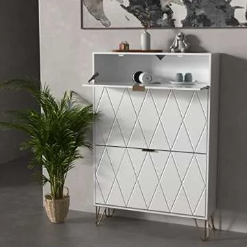 UEV Shoe Cabinet,Freestanding Shoe Rack Storage Organizer with Drawers & Metal Legs,Modern Shoe Storage Cabinet with 3 Flip Drawers for Entryway (White)