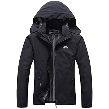 OTU Women's Waterproof Rain Jacket Lightweight Hooded Raincoat for Hiking Travel Outdoor Black L