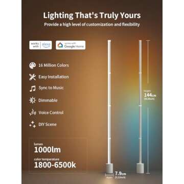 Ailofy Smart Corner Floor Lamp, LED Floor Lamp with Alexa and App Control, 16 Million DIY Colors, Mu...
