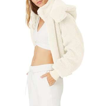 Tankaneo Womens Winter Sherpa Cropped Jackets Cozy Zipper Fleece Coats with Hooded