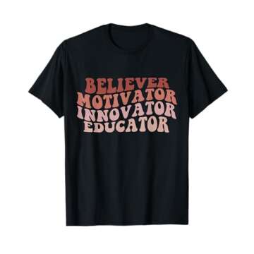 Believer Motivator Innovator Educator Retro Teacher Gifts T-Shirt