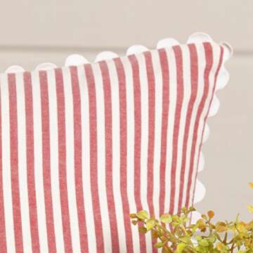 Farmhouse Ticking Stripe Red Pillow Cover, 18" x 18", Home Décor Accent Pillow Case w/Rick Rack