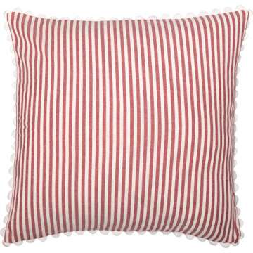 Farmhouse Ticking Stripe Red Pillow Cover, 18" x 18", Home Décor Accent Pillow Case w/Rick Rack