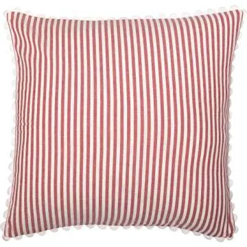 Farmhouse Ticking Stripe Red Pillow Cover, 18" x 18", Home Décor Accent Pillow Case w/Rick Rack