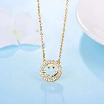 YKYLHSYXR Good Luck Happy-Face Necklaces Rings Stud-Earrings - Dainty Happy face Jewelry with CZ Simulated Diamond, Cute Preppy Aesthetic Jewelry Gifts for Fashion Women.