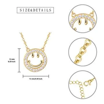 YKYLHSYXR Good Luck Happy-Face Necklaces Rings Stud-Earrings - Dainty Happy face Jewelry with CZ Simulated Diamond, Cute Preppy Aesthetic Jewelry Gifts for Fashion Women.