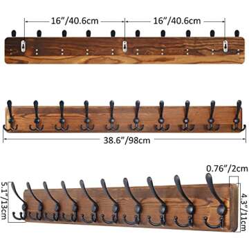 SKOLOO Rustic Large Coat Rack Wall Mount-38.6" Long Coat Rack for Wall, Wood Coat Hooks, Farmhouse Coat Hanger Wall Mount for Hanging Jacket, Coat