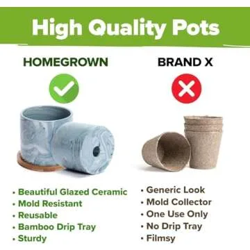 HOME GROWN Indoor Herb Garden Kit w/Glazed Ceramic Pot - Easy-to-Grow Kitchen Window Gardening Starter Set - Unique Housewarming Gift for Women, Mom, Gardeners, Friend, Her, Mother