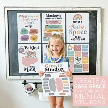 Hadley Designs 9 Boho Mental Health Posters For Classroom Elementary - School Counselor Office Decor, Mental Health Therapy Decor For Office, Calm Corner, School Counseling Office Decor