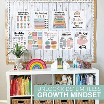 Hadley Designs 9 Boho Mental Health Posters For Classroom Elementary - School Counselor Office Decor, Mental Health Therapy Decor For Office, Calm Corner, School Counseling Office Decor