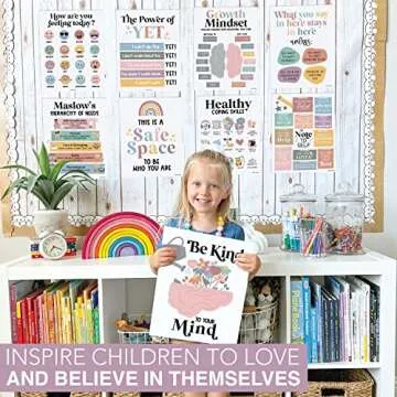 Hadley Designs 9 Boho Mental Health Posters For Classroom Elementary - School Counselor Office Decor, Mental Health Therapy Decor For Office, Calm Corner, School Counseling Office Decor