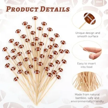 Football Cocktail Picks - 100 Pcs Eco-Friendly Skewers for Parties
