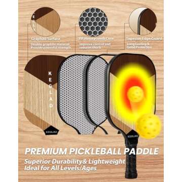 KEGLAD Pickleball Paddles, Graphite Pickleball Paddles Set of 2, Lightweight Pickleball Set with 4 P...