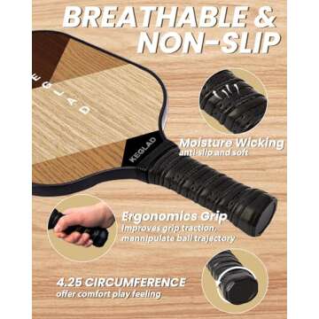 KEGLAD Pickleball Paddles, Graphite Pickleball Paddles Set of 2, Lightweight Pickleball Set with 4 Pickleball Balls and 1 Carrying Bag, Pickleball Rackets Gifts for Women Men