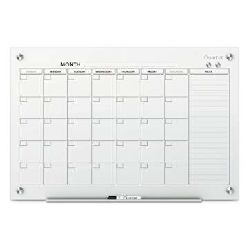 Quartet Magnetic Whiteboard Calendar, 3' x 2', Glass Dry Erase White Board Planner for Homeschool Supplies & Home Office Organization, 2 Magnets, 1 Dry Erase Marker, Frameless Infinity (GC3624F)