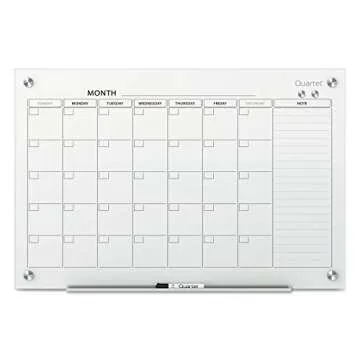 Quartet Magnetic Whiteboard Calendar, 3' x 2', Glass Dry Erase White Board Planner for Homeschool Supplies & Home Office Organization, 2 Magnets, 1 Dry Erase Marker, Frameless Infinity (GC3624F)