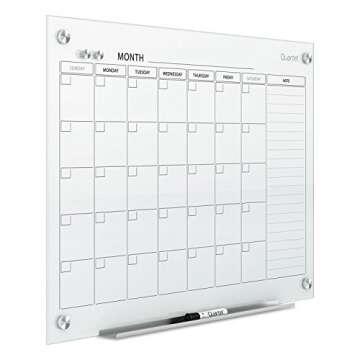 Quartet Magnetic Whiteboard Calendar, 3' x 2', Glass Dry Erase White Board Planner for Homeschool Supplies & Home Office Organization, 2 Magnets, 1 Dry Erase Marker, Frameless Infinity (GC3624F)